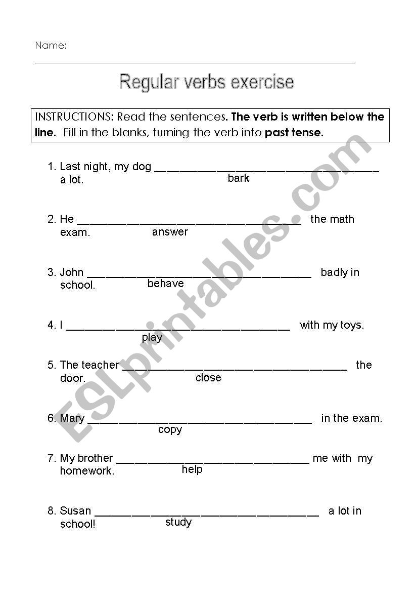 Past regular verbs exercise worksheet