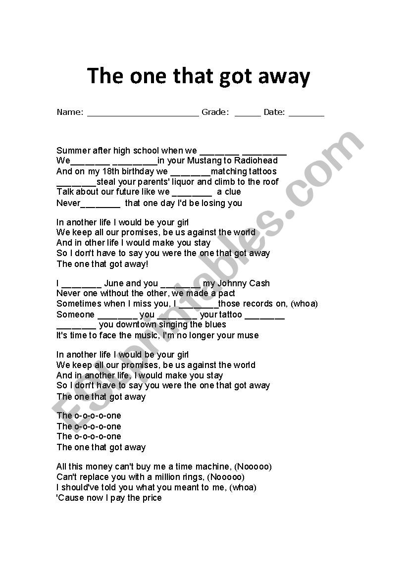 Katy Perry Song for past tenses