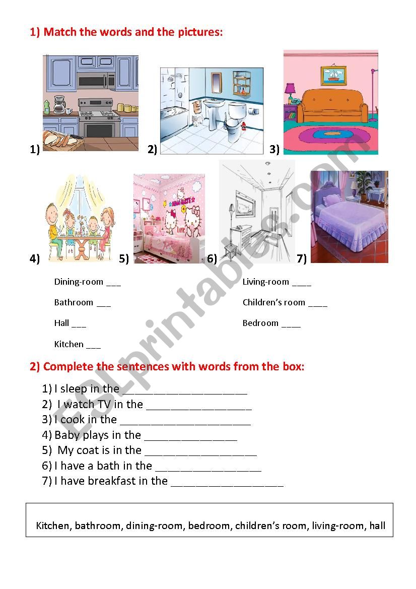Great worksheet for learning ROOMS in the house