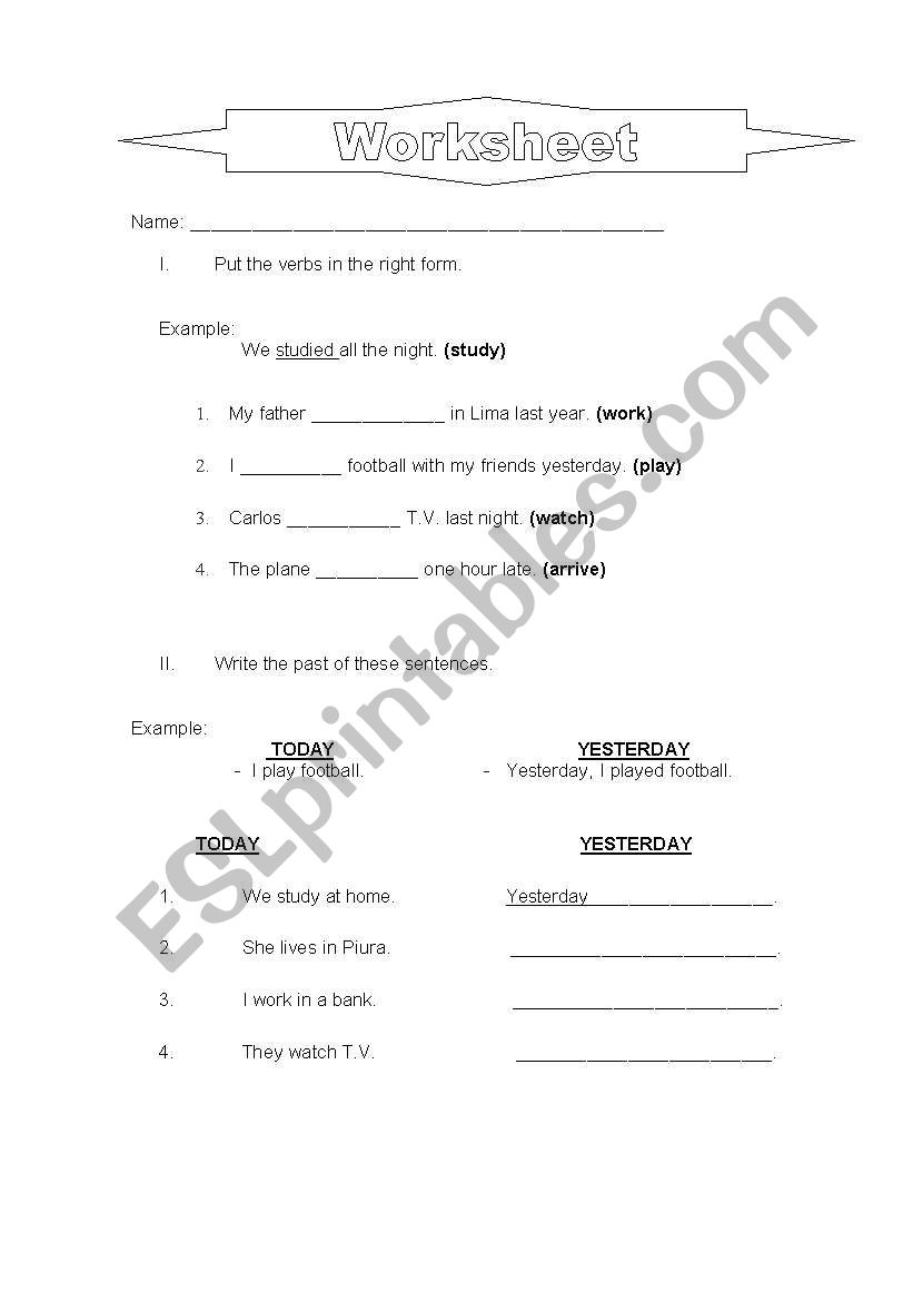 Simple Past Tense worksheet