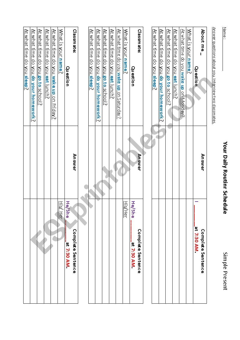 Daily Routine Interview - simple present verbs 