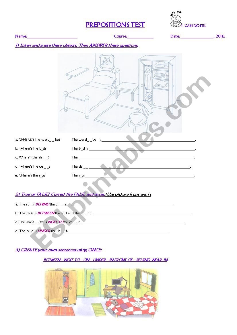 Prepositions worksheet 2 worksheet