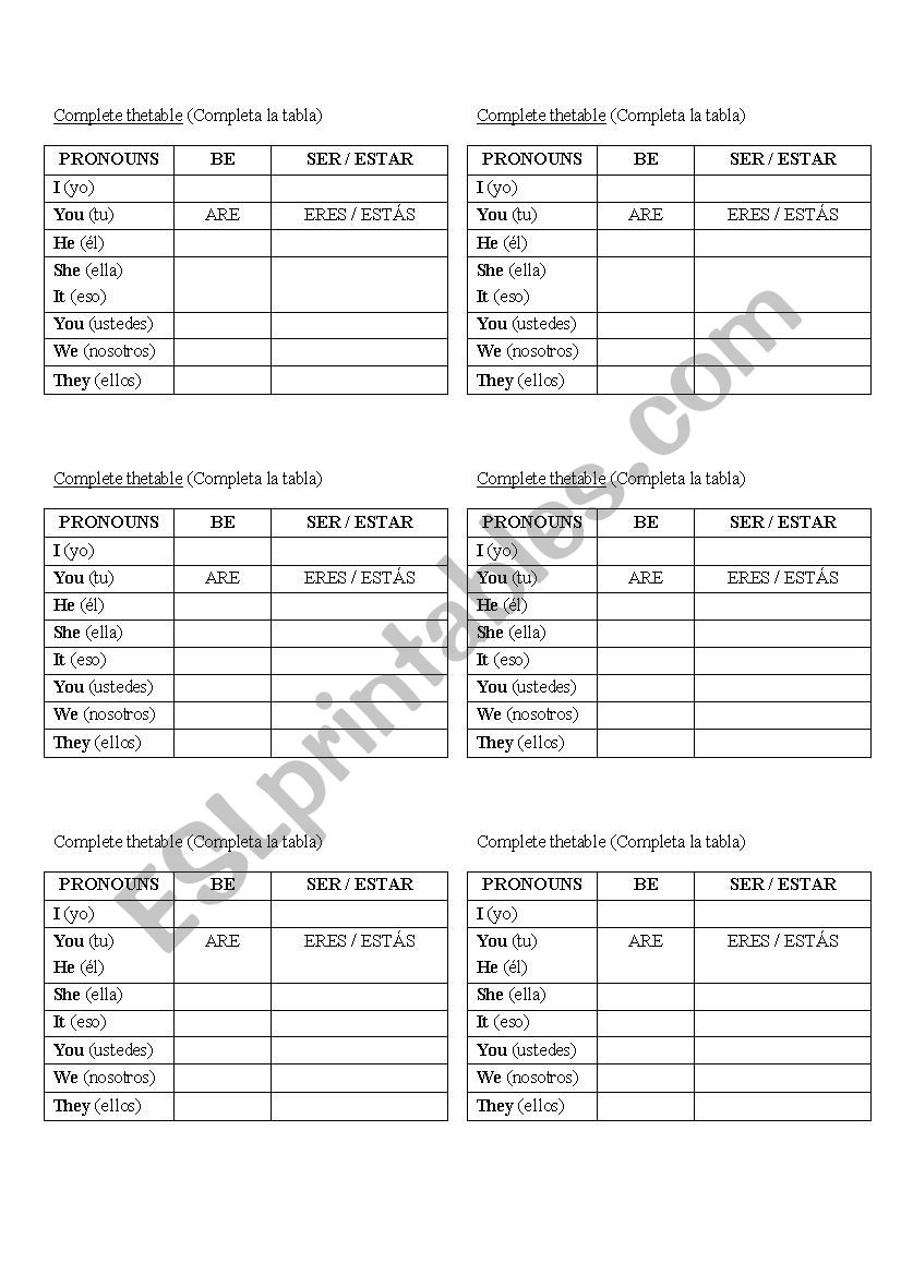 verb to be worksheet