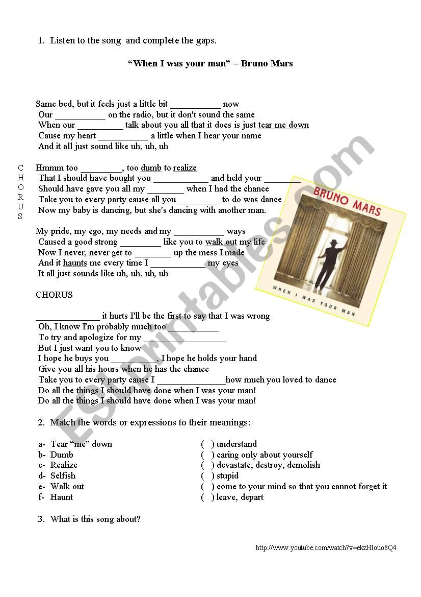 when I was you man worksheet