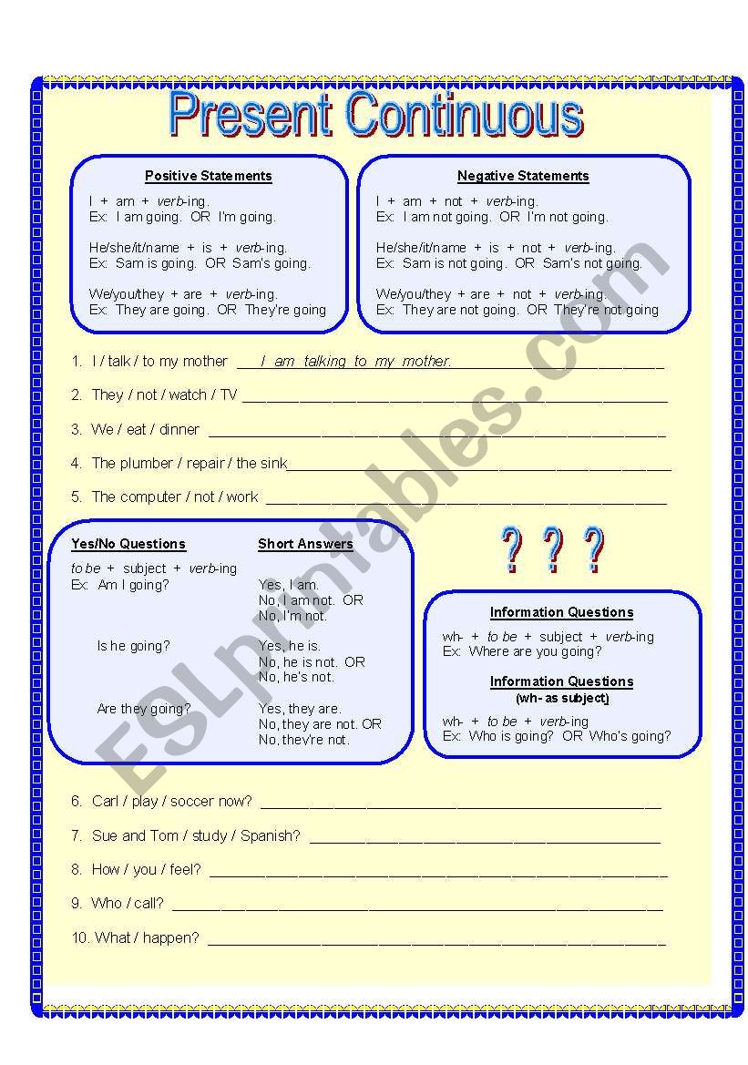 Present Continuous worksheet