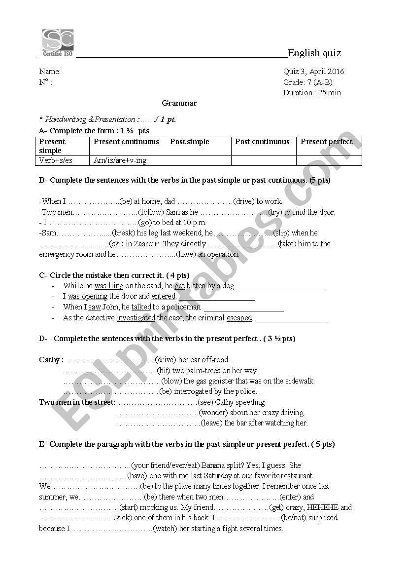 simple past - past continuous and present perfect