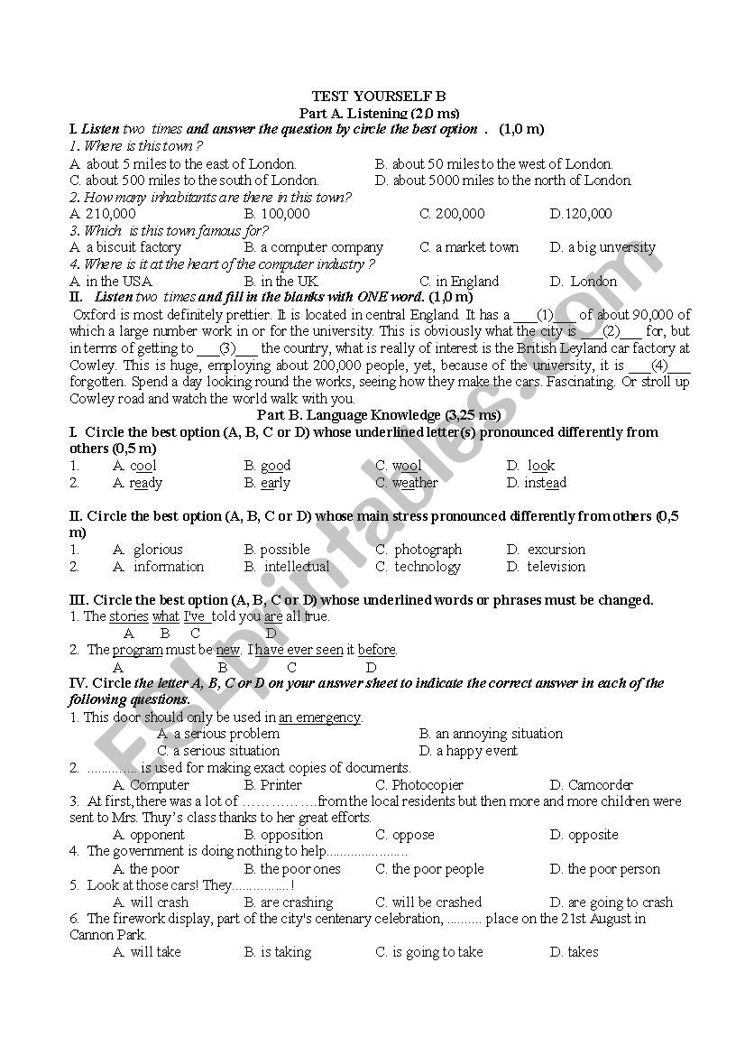 Test yourself worksheet