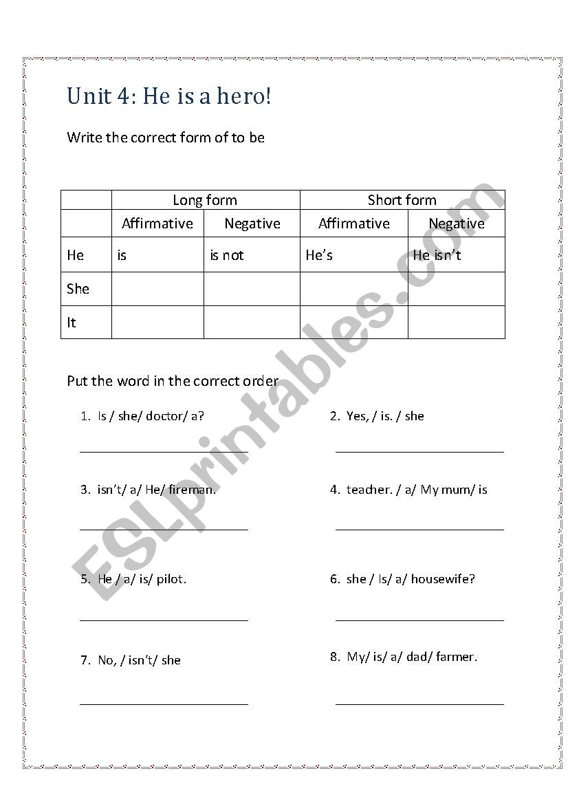 Verb To Be worksheet