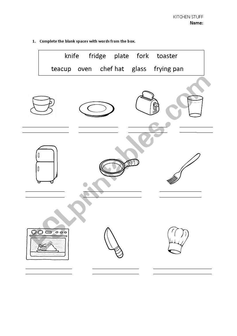 kitchen stuff worksheet