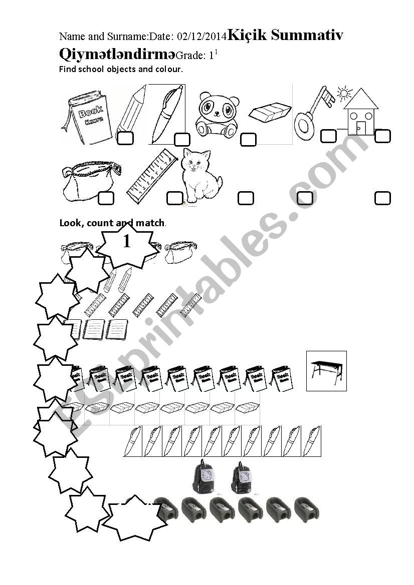 test the first grade worksheet