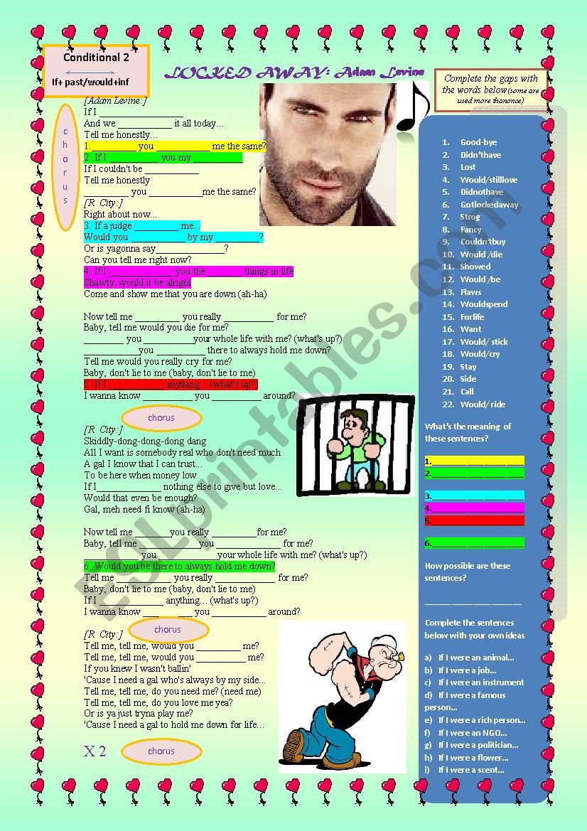 Locked away: Adam Levine worksheet