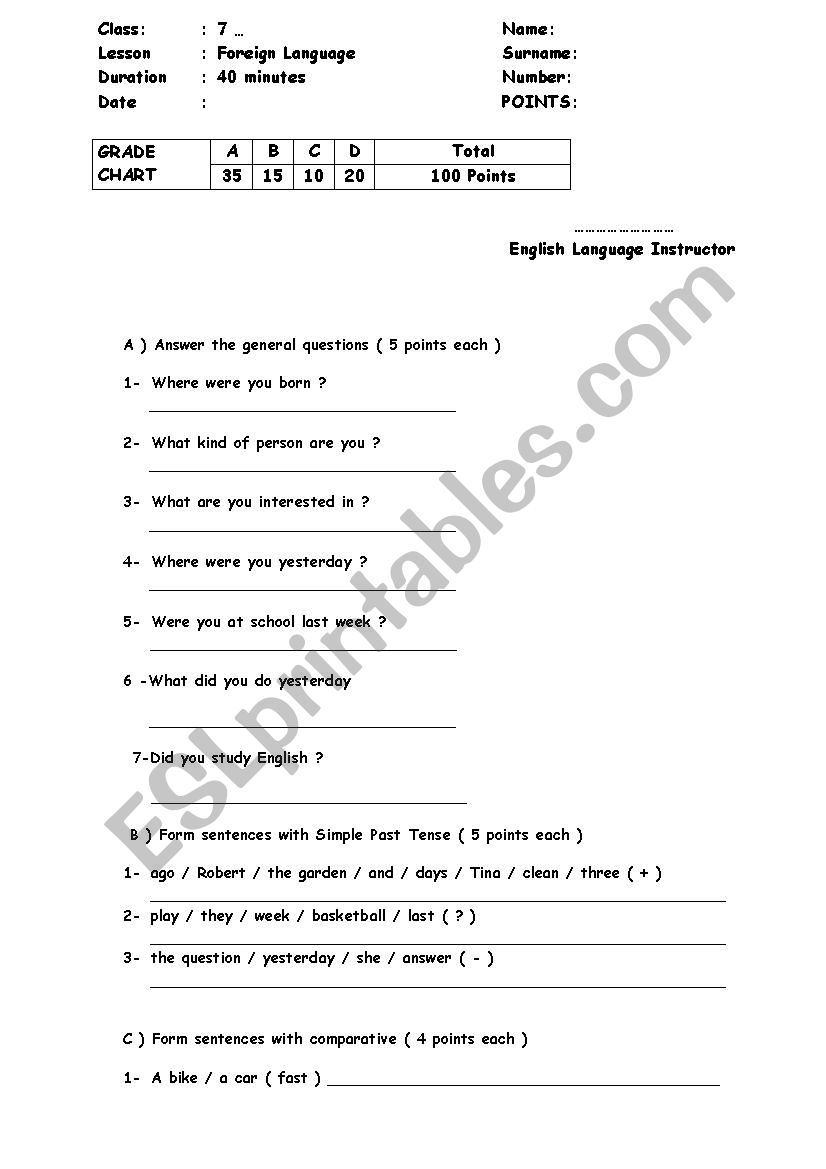simple past tense question answer