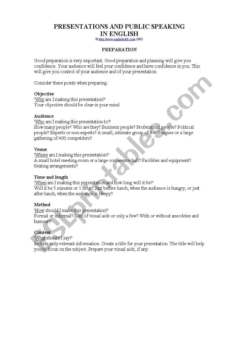 presentation worksheet