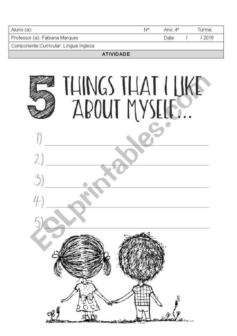 5 things I like about myself worksheet