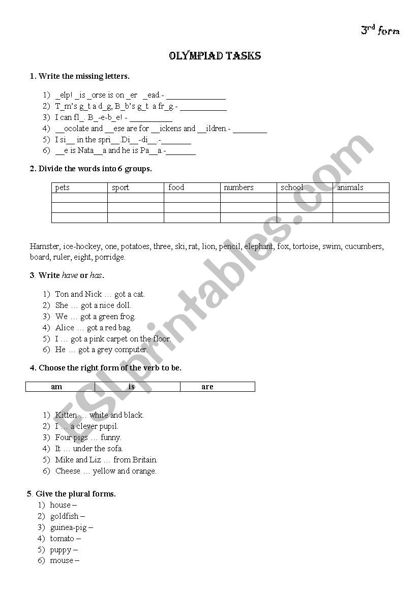 olympiad tasks worksheet