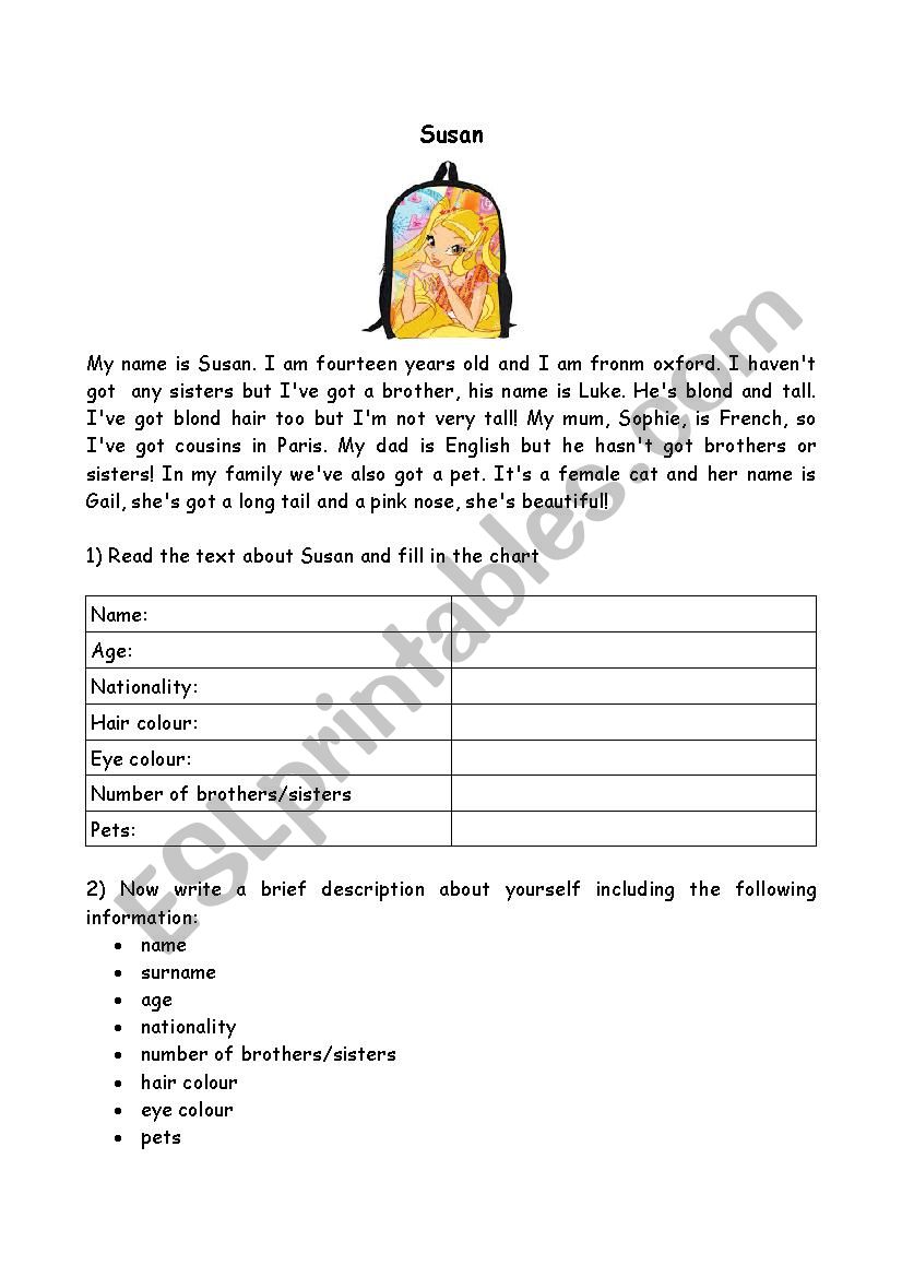 All about Susan worksheet