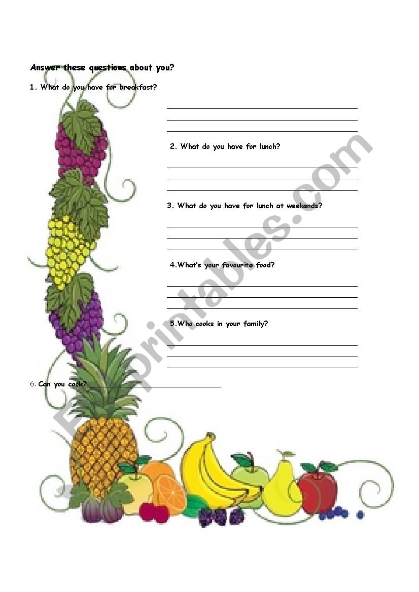 FOOD worksheet