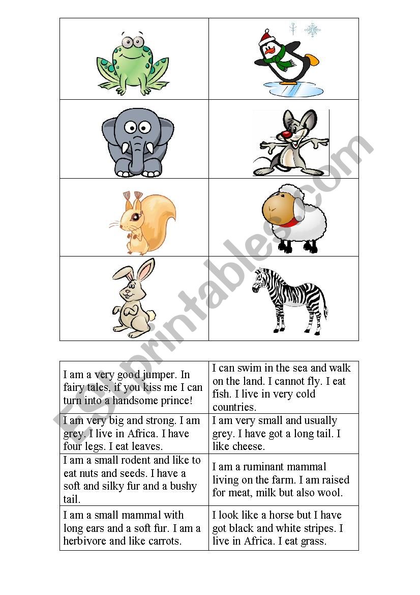 Animal bingo worksheet