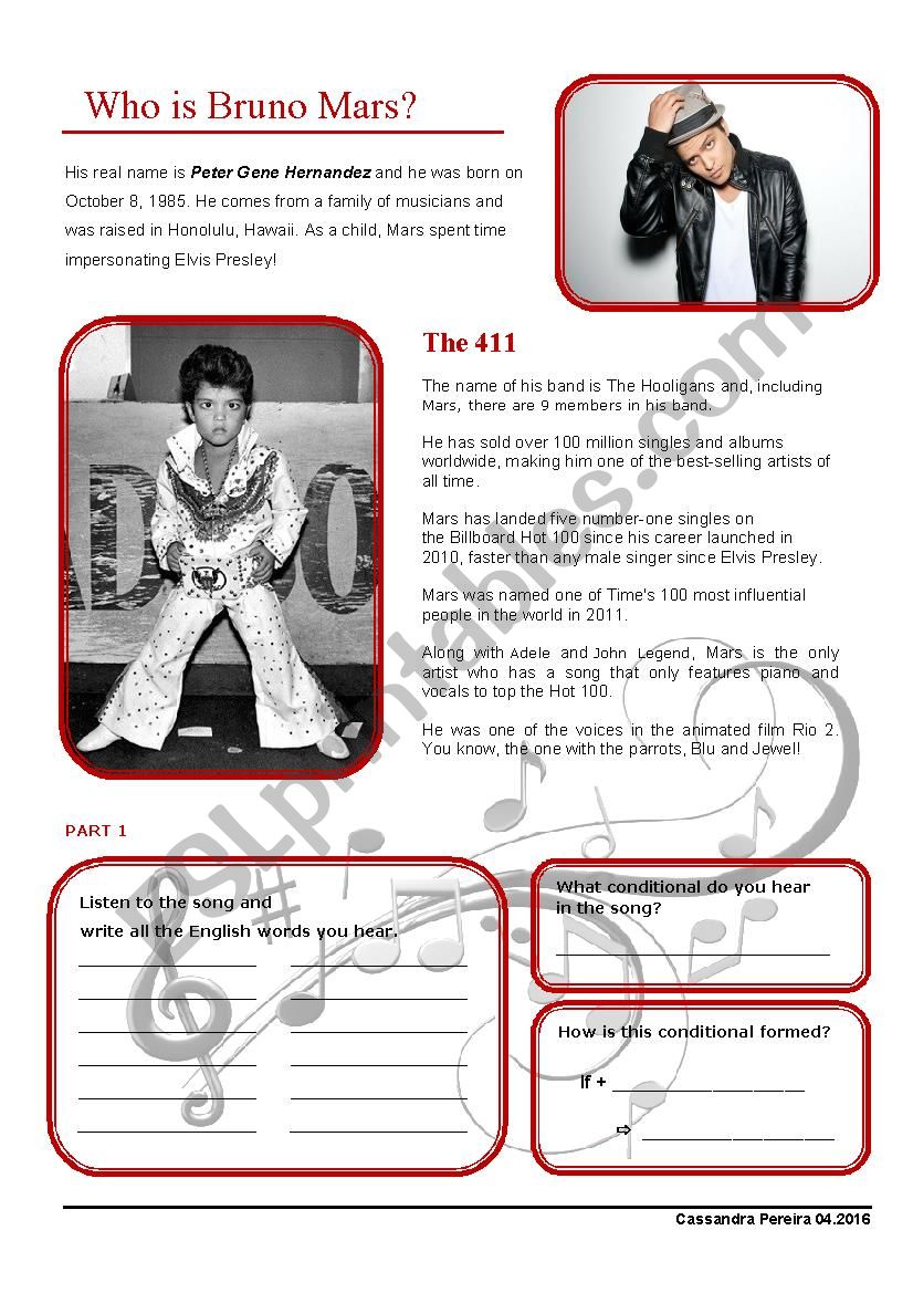 Count On Me Bruno Mars First Conditional Esl Worksheet By Snookcbrazil