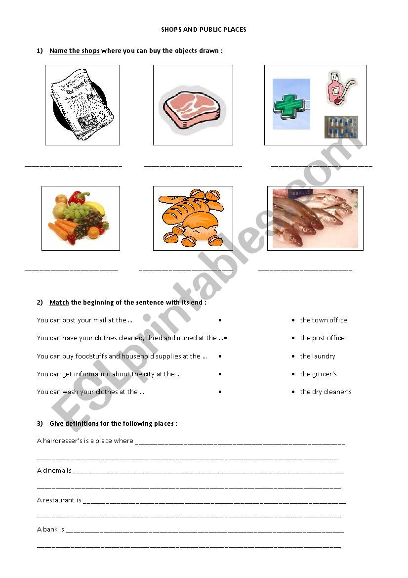 SHOPS AND PUBLIC PLACES worksheet