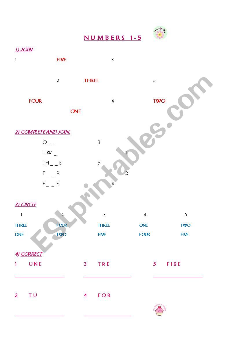 Numbers 1 to 5 worksheet