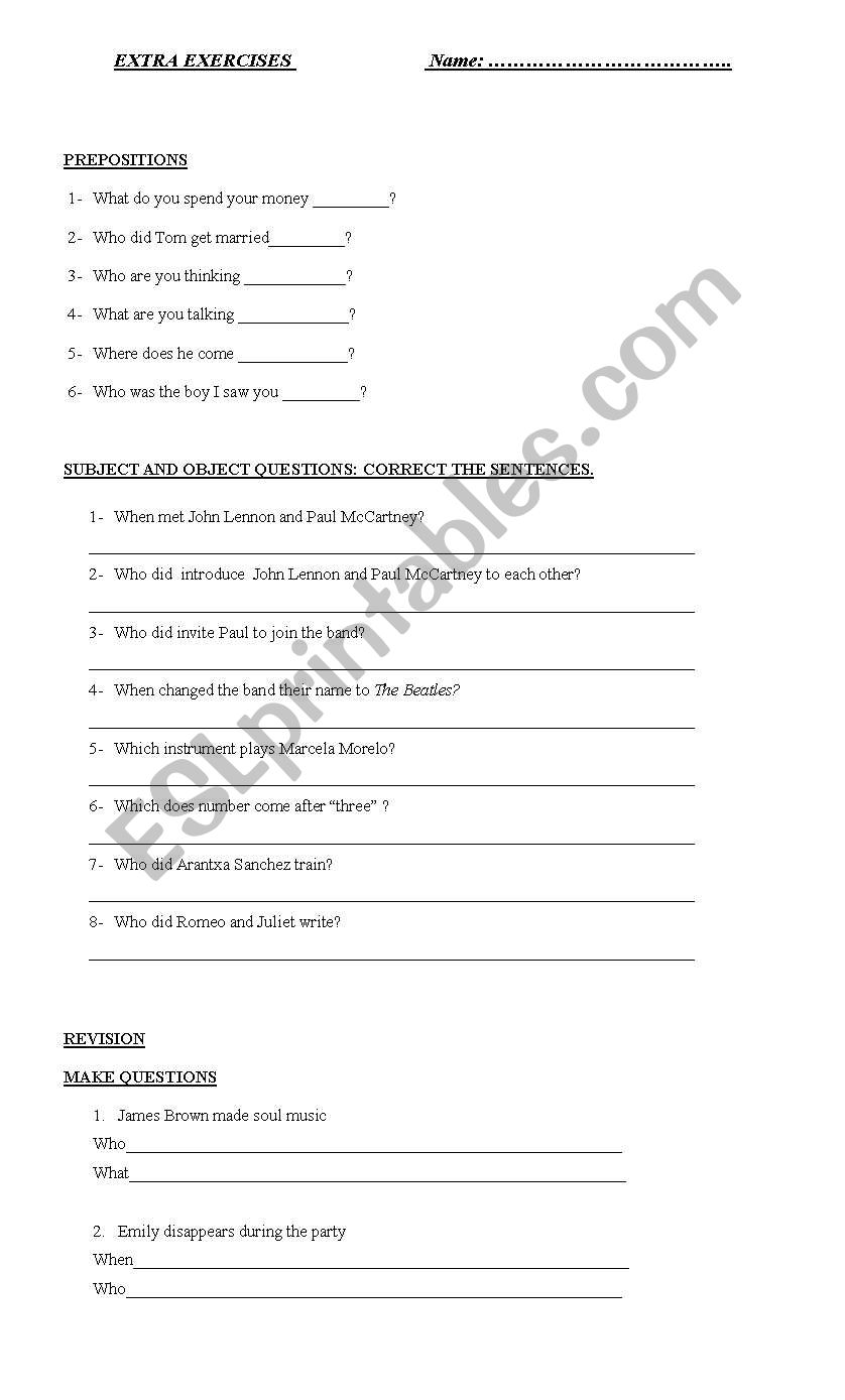 subject and object questions worksheet
