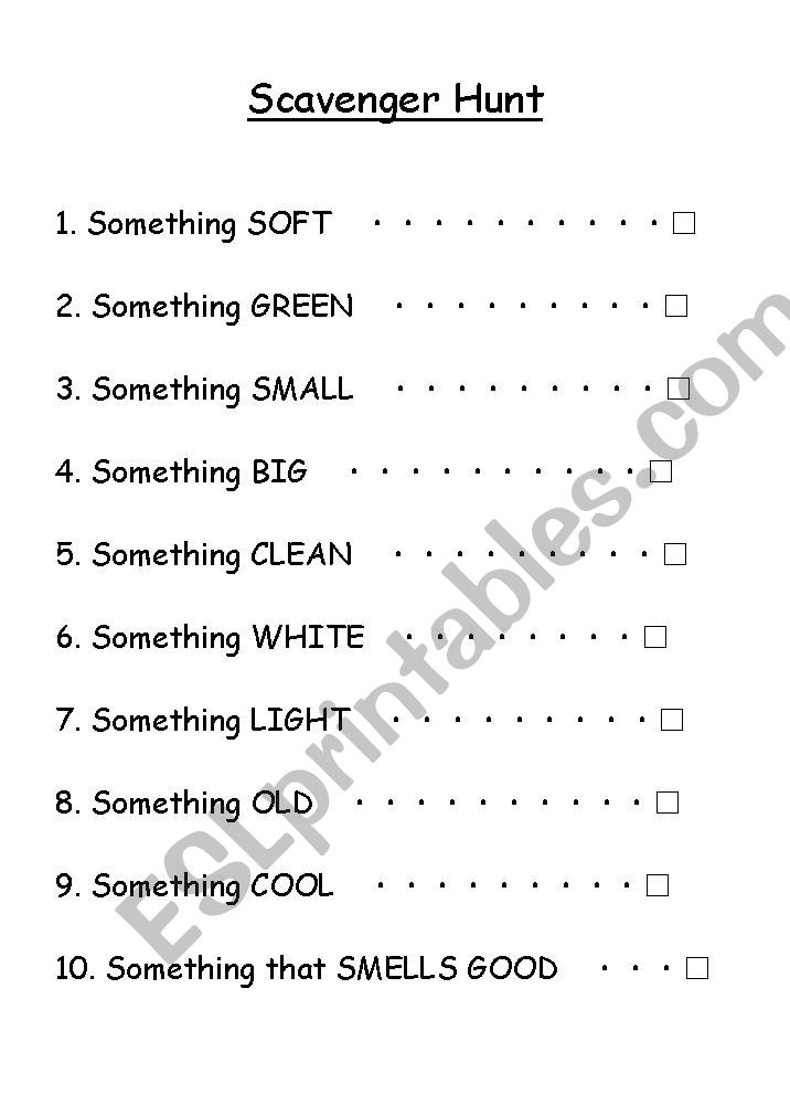 Scavenger Hunt worksheet