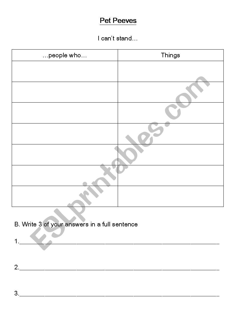 Pet Peeves worksheet