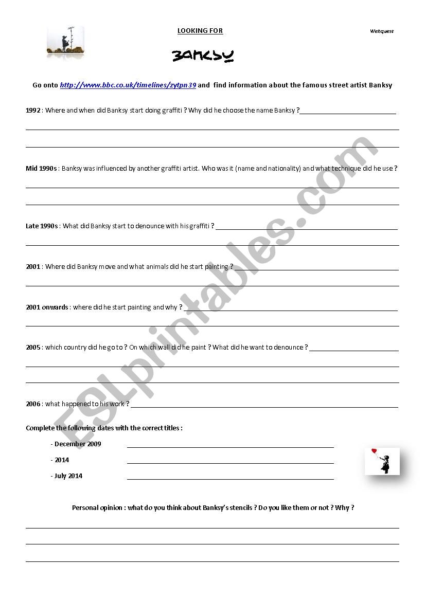 Looking for Banksy webquest worksheet