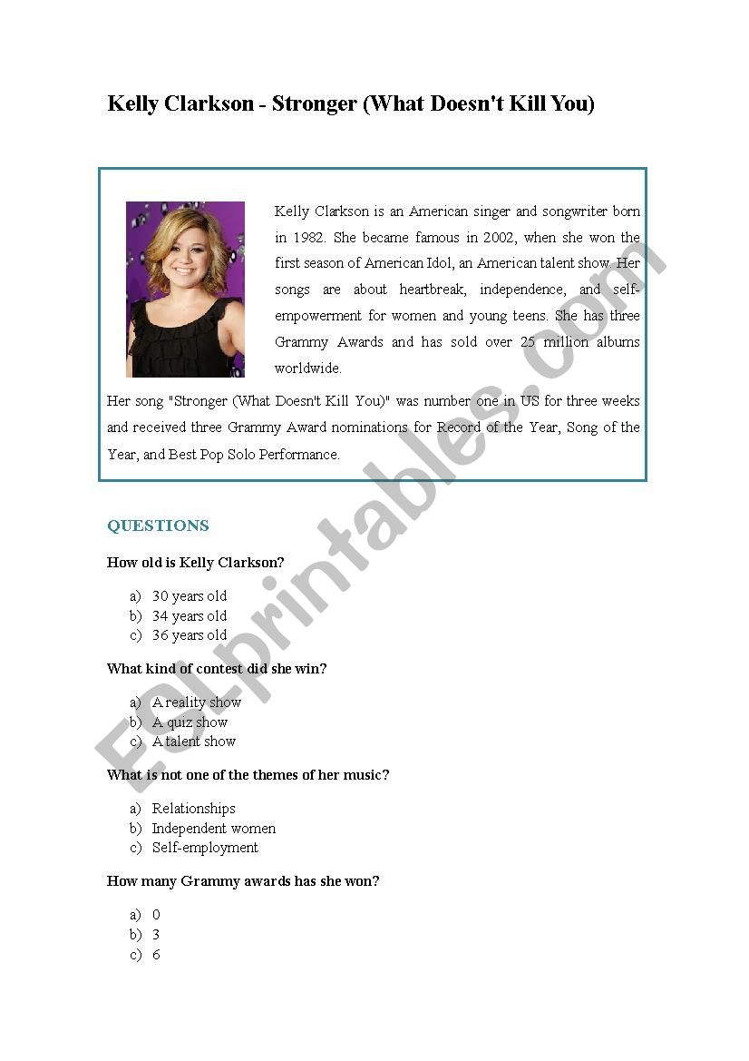 Kelly Clarkson - Stronger worksheet