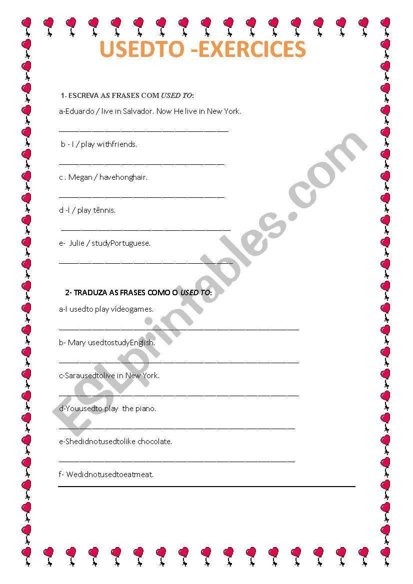 USED T0 - EXERCICE worksheet