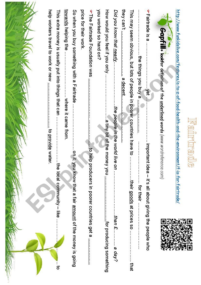 Fairtrade Webquest worksheet