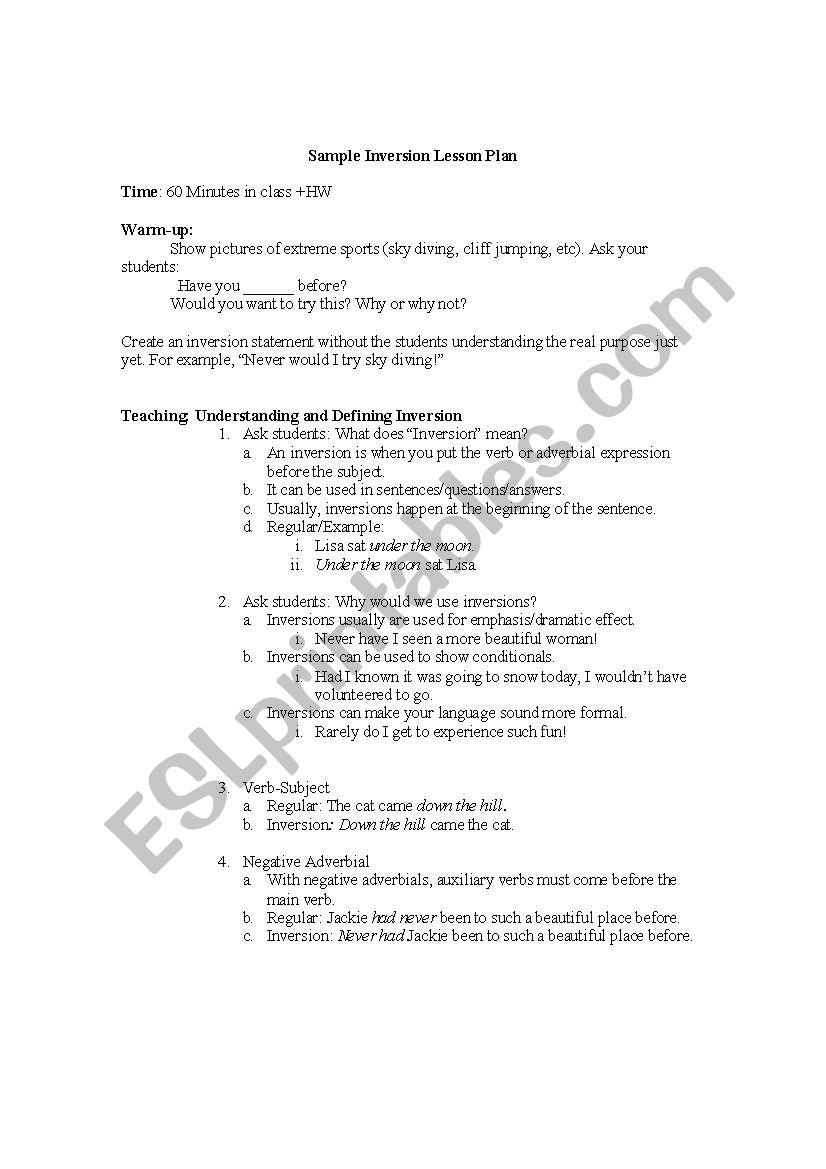 Inversion Plan  worksheet