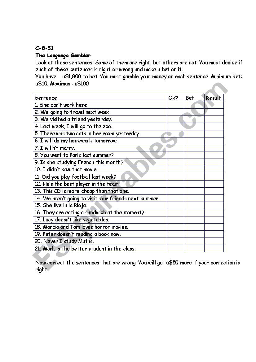 LANGUAGE REVISION ELEMENTARY worksheet