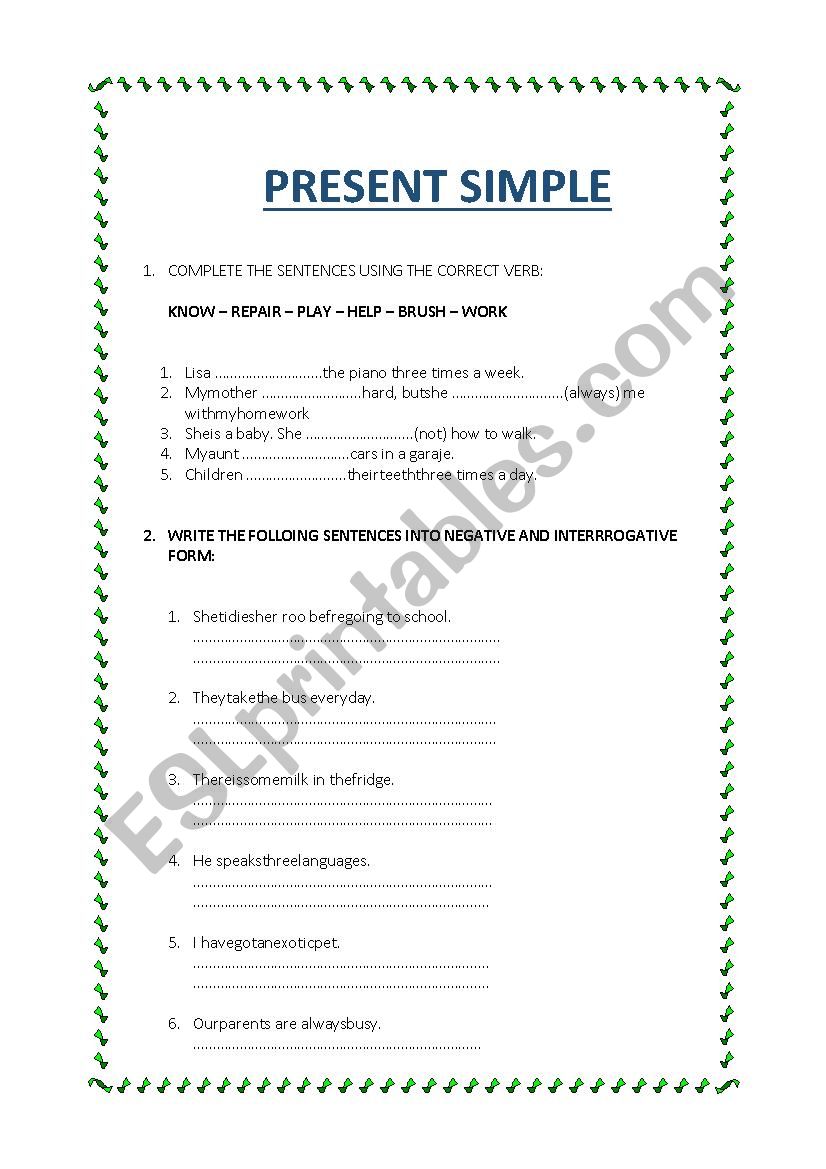 present simple worksheet