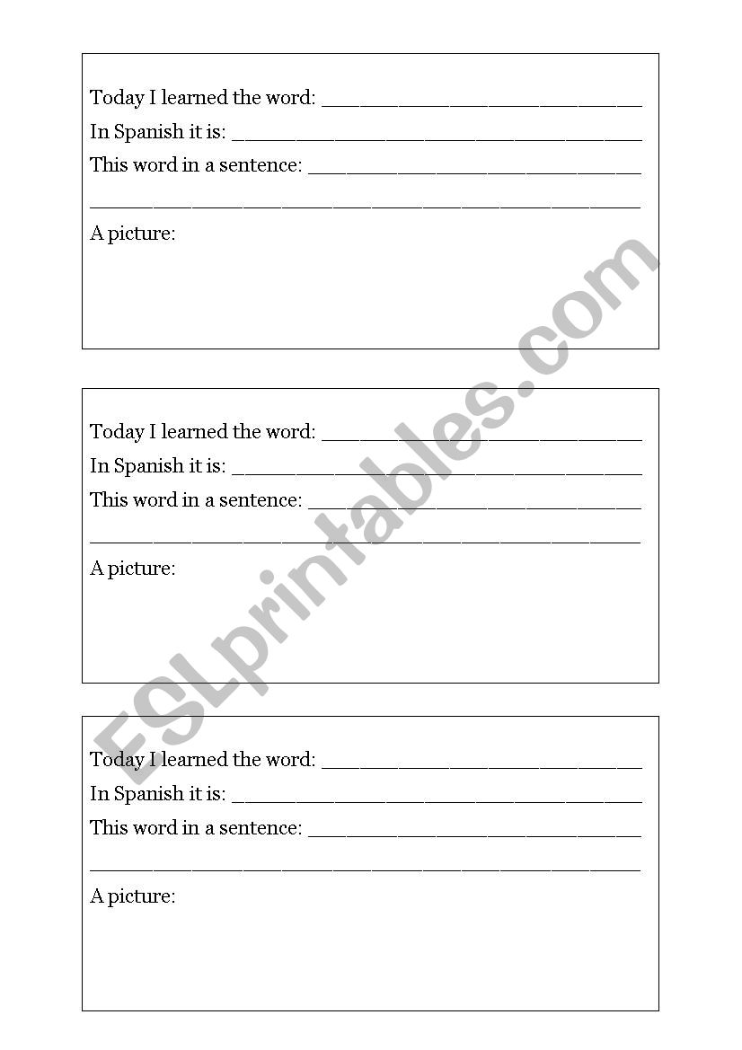 New vocabulary record worksheet