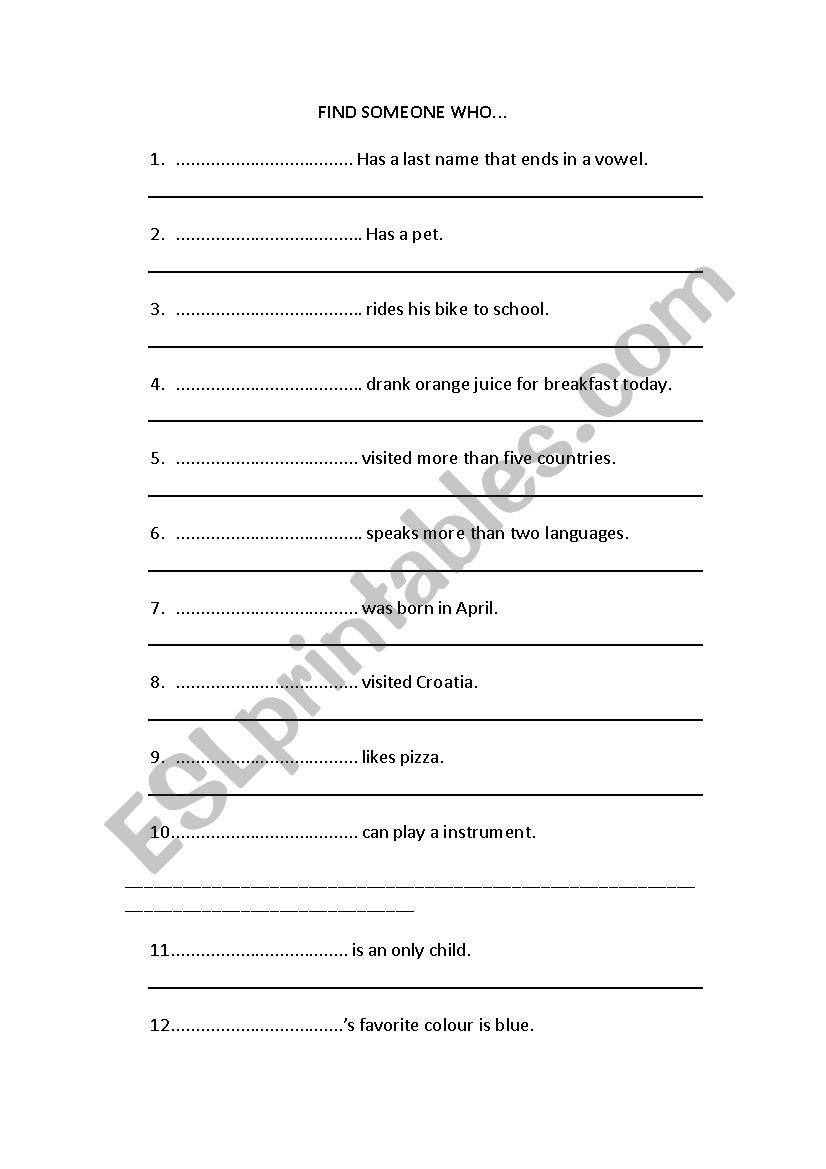 Find someone who worksheet