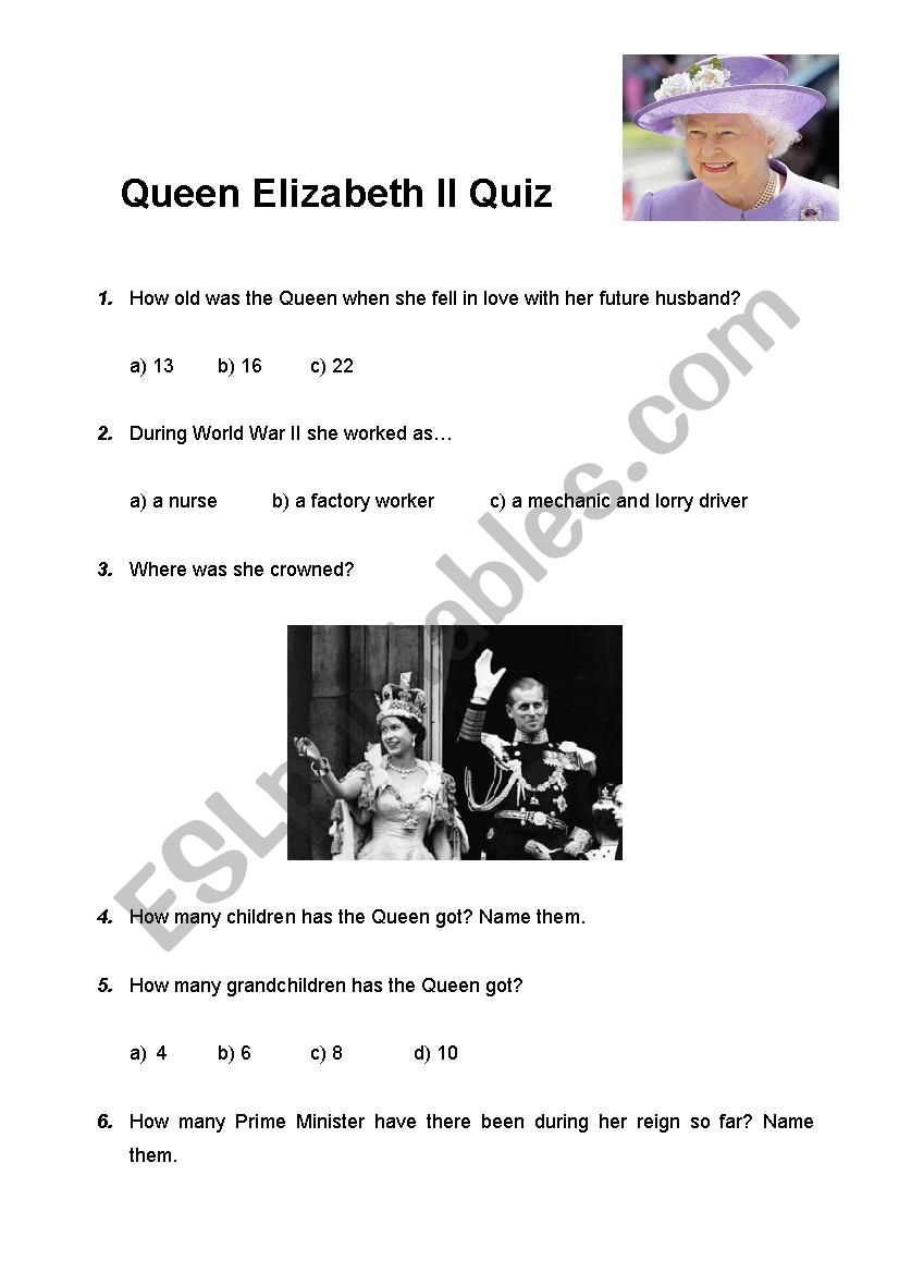 Queen Elizabeth II Quiz worksheet