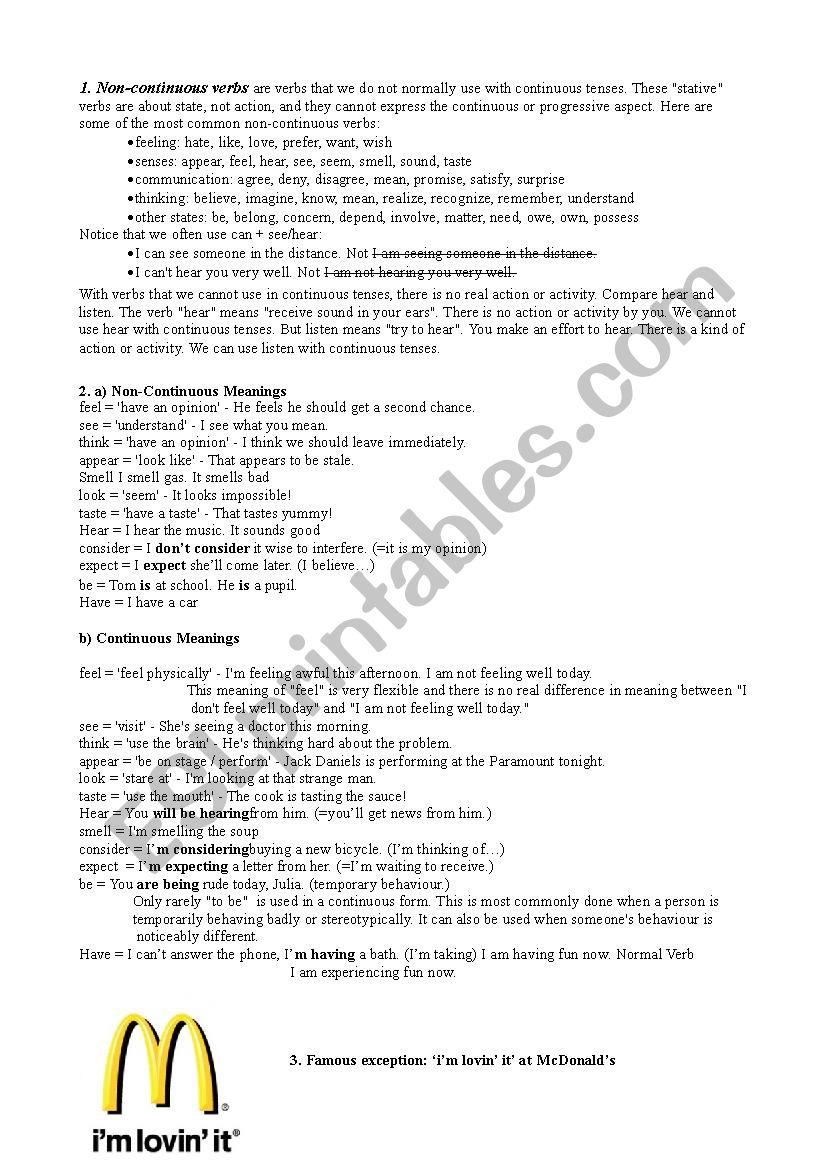 Stative verbs worksheet