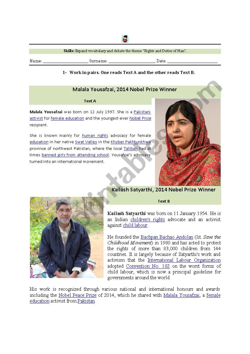 Malala biography worksheet