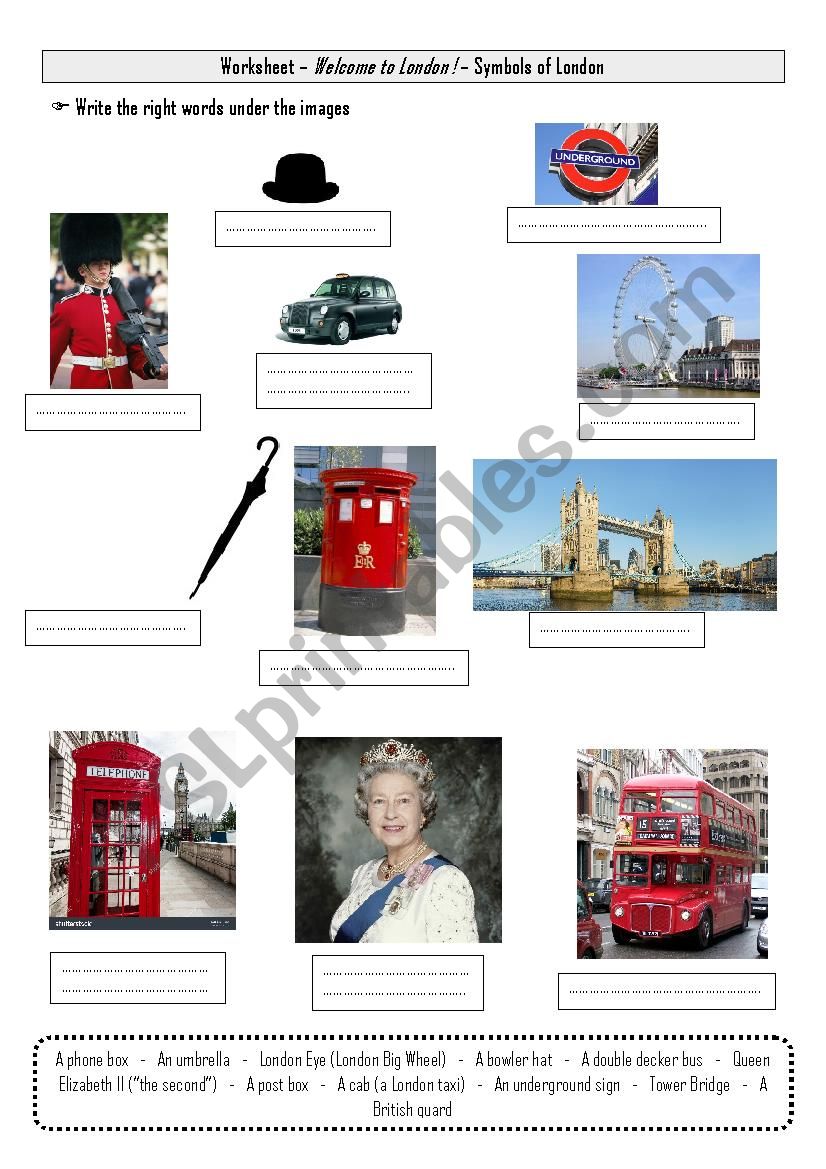 London symbols worksheet