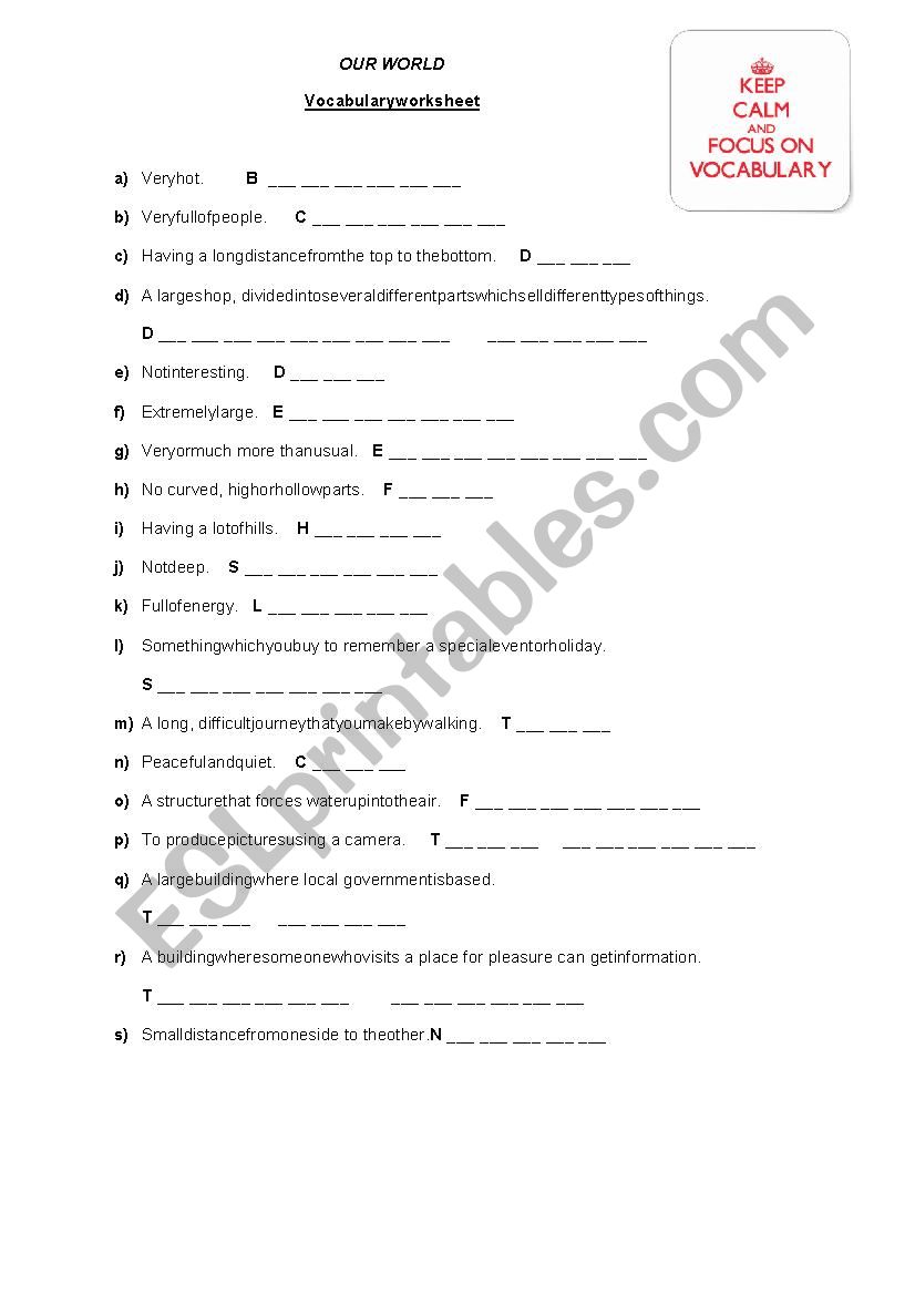Vocabulary - Our world worksheet