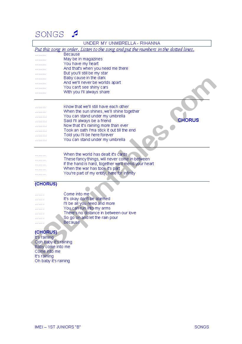 Songs worksheet