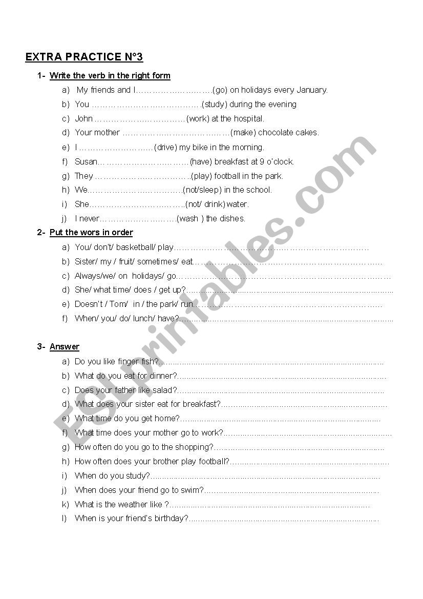 extra practice worksheet