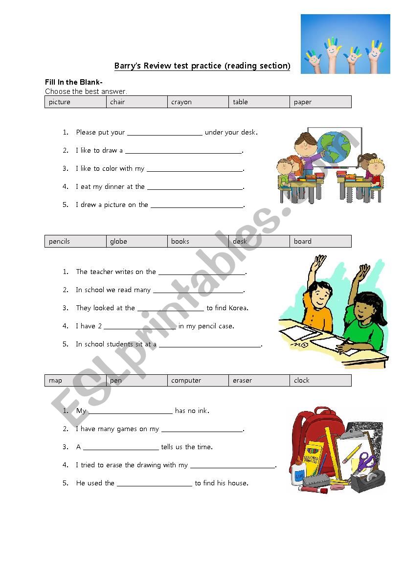 In the classroom worksheet