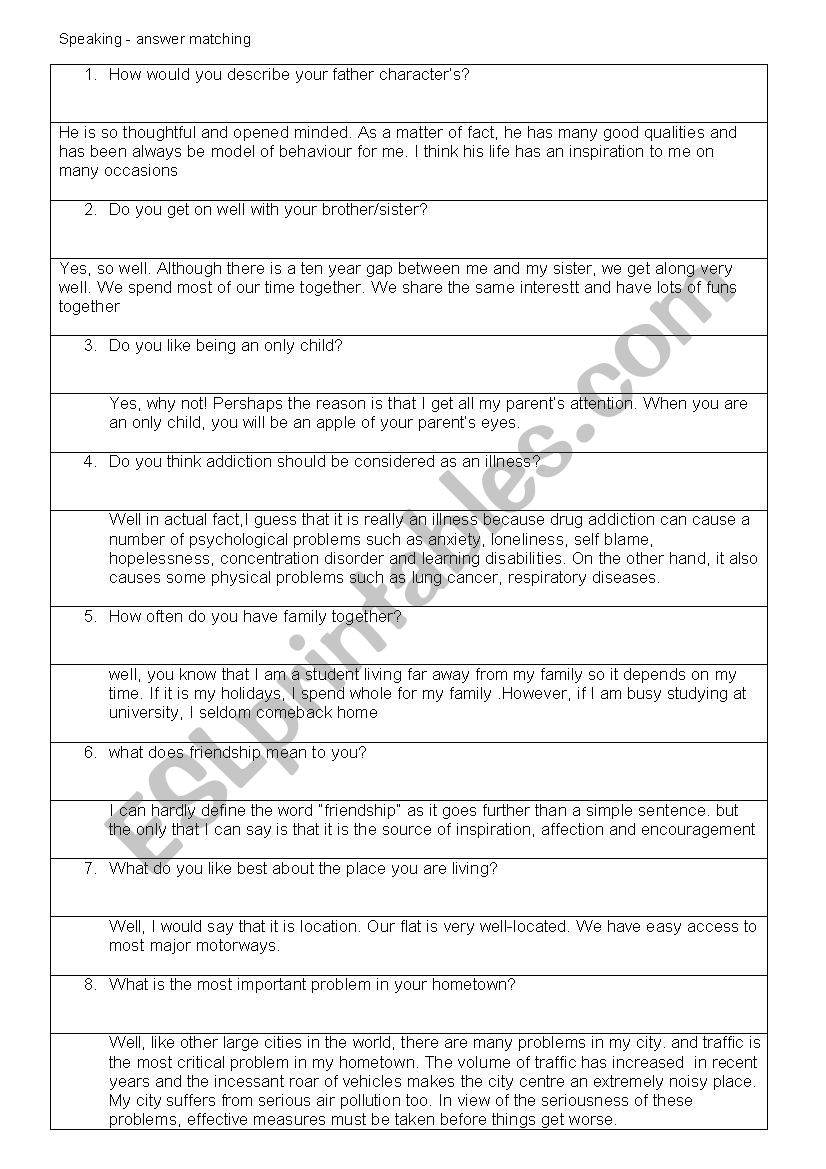  Speaking activities worksheet