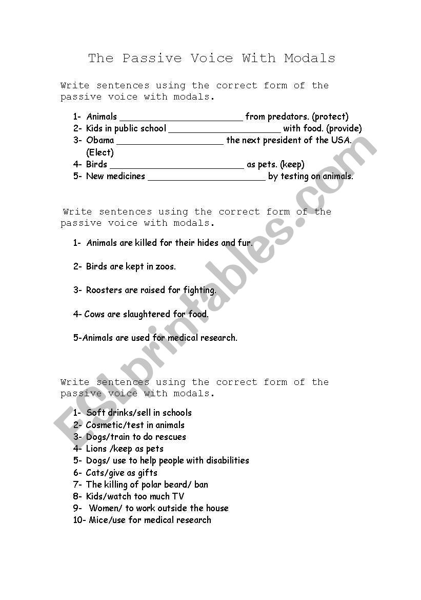 The passive voice with modals worksheet