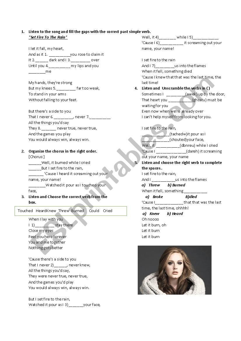 Set fire to the rain-Adele,Listening Activity+Answer key