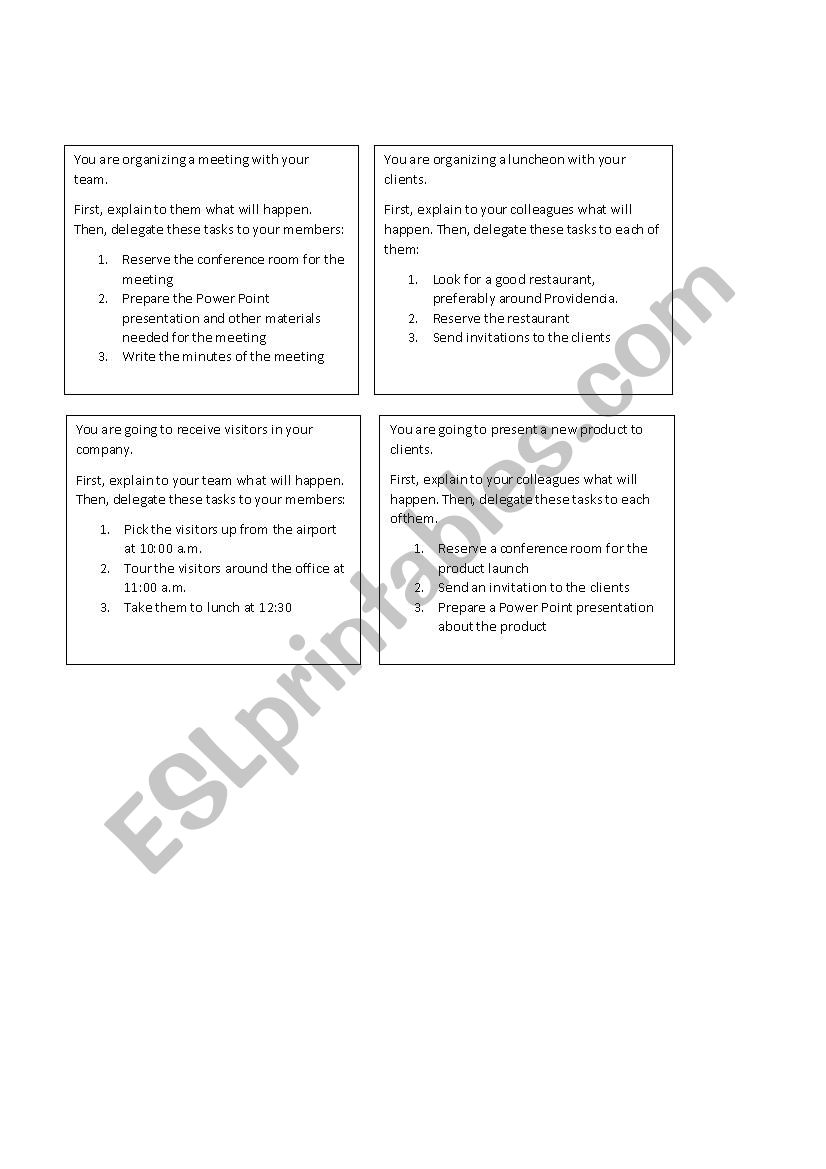 Delegating Tasks worksheet