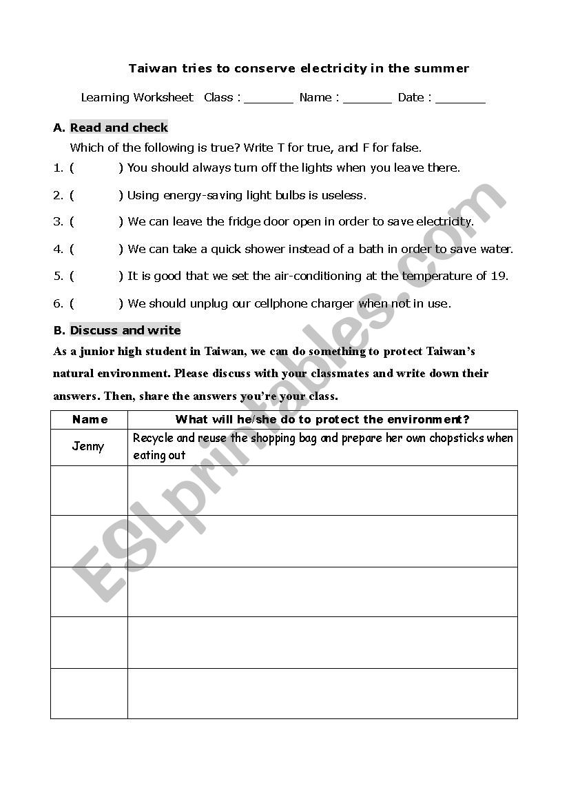 Save the earth worksheet